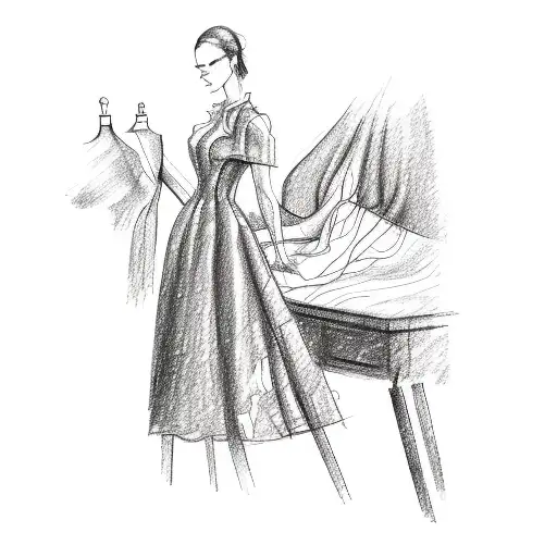 A sketch of a fashion designer sewing a map into a dress tattoo design idea