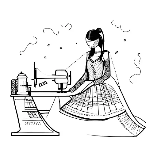 A sketch of a fashion designer sewing a map into a dress tattoo design idea