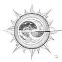 the sun, the moon and three stars tied up with a red string, every element apart  tattoo design idea
