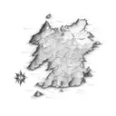 fantasy map with banners at locations across the map tattoo design idea