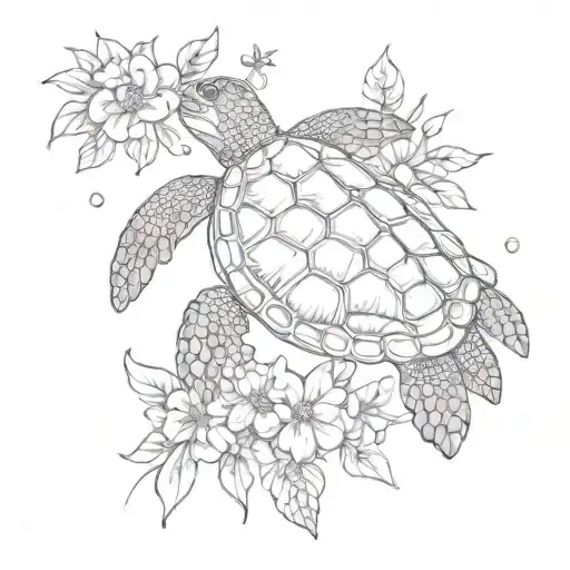 sea turtle with flowers on it tattoo design idea