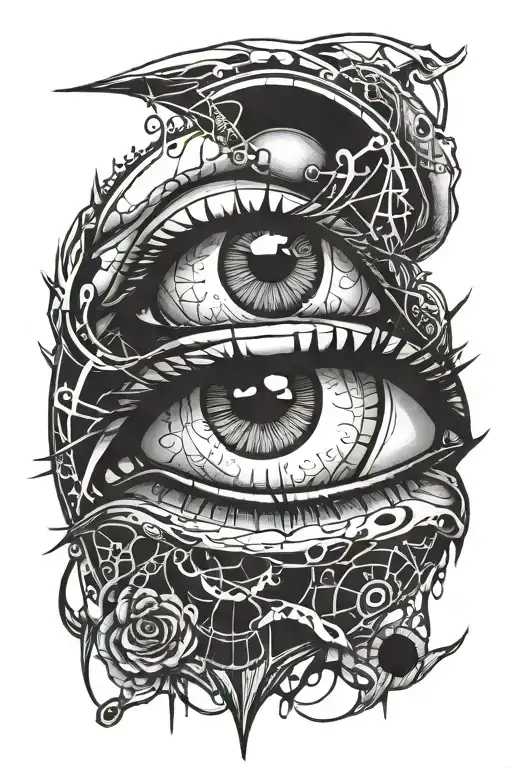 eye with stitches holding them together tattoo design idea