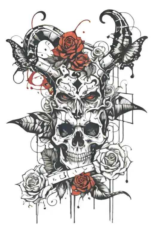 Jester and dead roses intertwined tattoo design idea