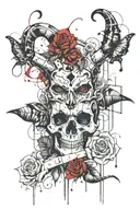 Jester and dead roses intertwined tattoo design idea