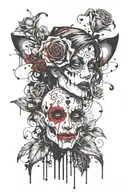Jester and dead roses intertwined tattoo design idea