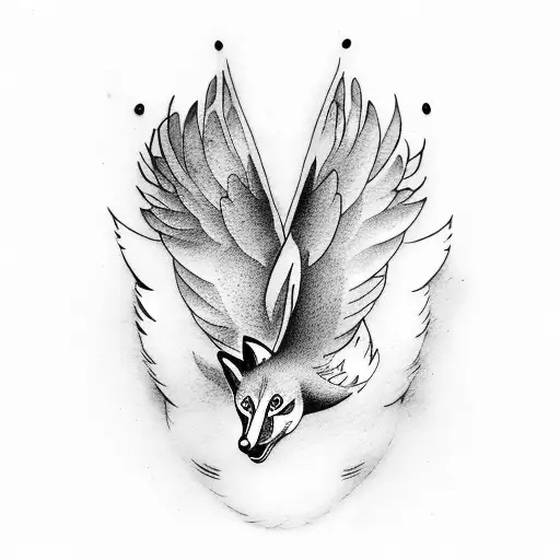 dove wings with fox tattoo design idea