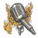 old style microphone surrounded by fire  tattoo design idea