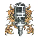 old style microphone surrounded by fire  tattoo design idea