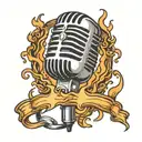 old style microphone surrounded by fire  tattoo design idea