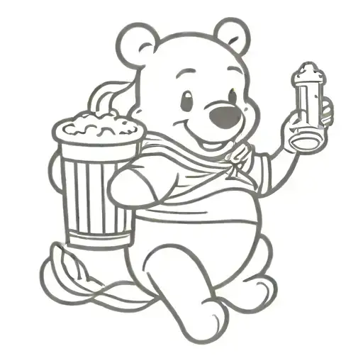 winnie Pooh with a beer in his hand holding tattoo design idea