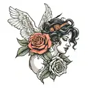 rose and ancient roman angels tattoo design idea