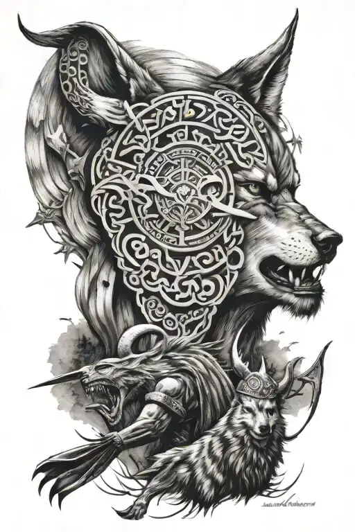 Vikings versus Spartans and a howling wolf tattoo design idea