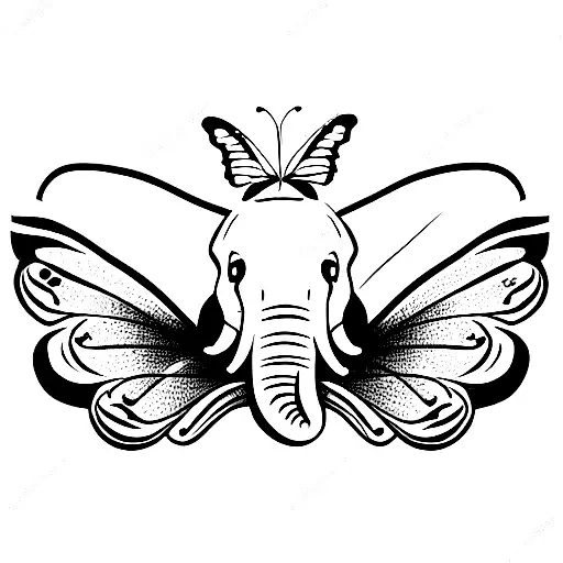 elephant with butterfly wings as ears tattoo design idea