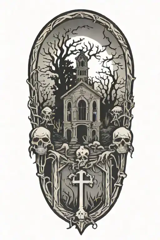 misfits logo with graveyard scene tattoo design idea