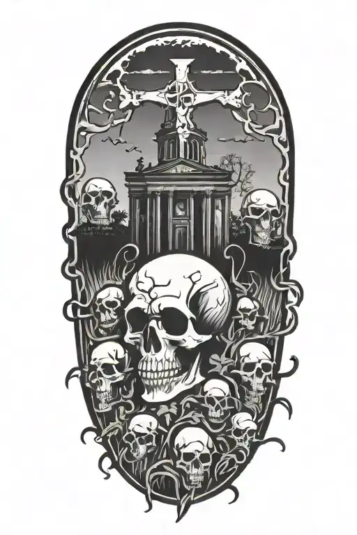 misfits logo with graveyard scene tattoo design idea