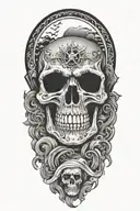 misfits band skull with graveyard scene and moon and clouds tattoo design idea