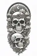 misfits band skull with graveyard scene and moon and clouds tattoo design idea