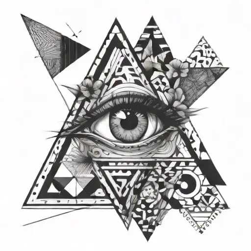 Poinesia on the hand with an eye inside triangle tattoo design idea