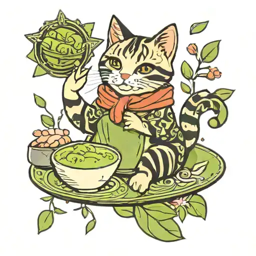 matcha, cafe, cute cat tattoo design idea