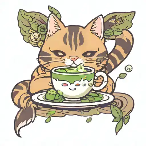 matcha, cafe, cute cat tattoo design idea