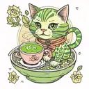 matcha, cafe, cute cat tattoo design idea