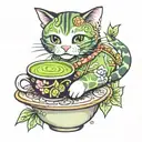 matcha, cafe, cute cat tattoo design idea