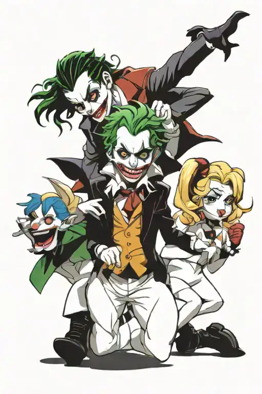 joker and Harley Quinn and midas  tattoo design idea