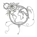 world globe with roses and scottish thistle intertwined tattoo design idea