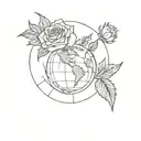 world globe with roses and scottish thistle intertwined tattoo design idea
