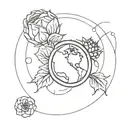 world globe with roses and scottish thistle intertwined tattoo design idea