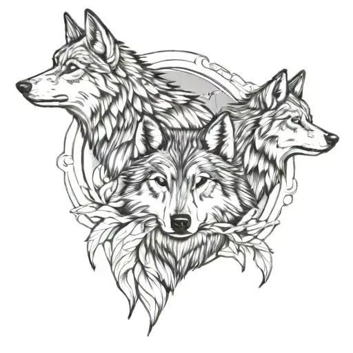 Two wolves and two baby wolves tattoo design idea