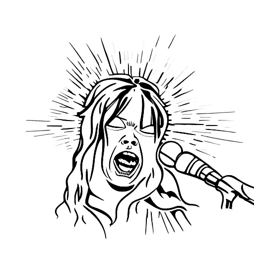 A minimalist silhouette of Axl Rose singing into a microphone with the lyrics 'When I speak a piece of mind' surrounding it tattoo design idea