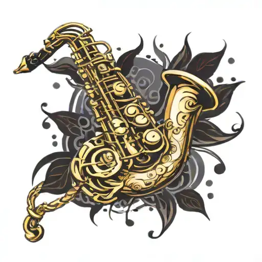saxophone that turns into musical notes tattoo design idea