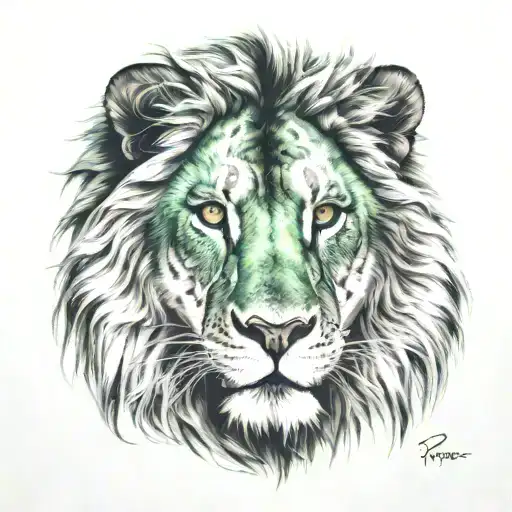 green eyes UND lion head tattoo design idea