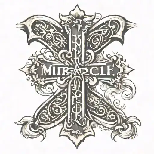 word Miracle with a cross tattoo design idea