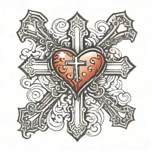 Miracle with cross and heart made tattoo design idea