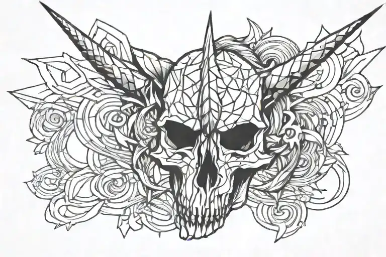unicorn skull tattoo design idea