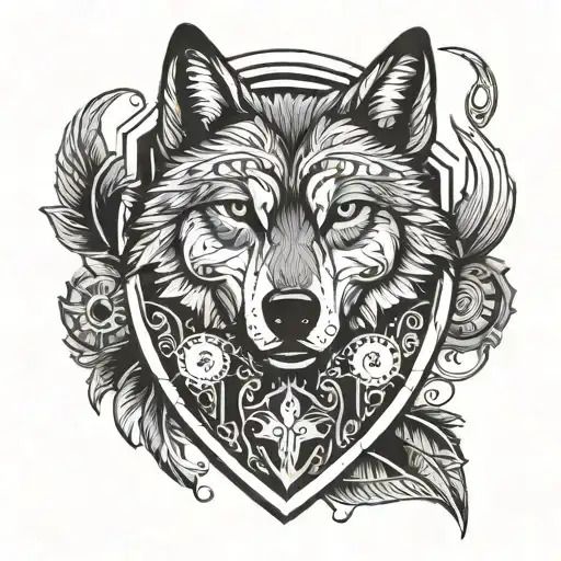 wolf and shield staring tattoo design idea