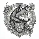wolf and shield staring tattoo design idea