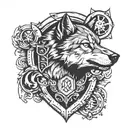 wolf and shield staring tattoo design idea