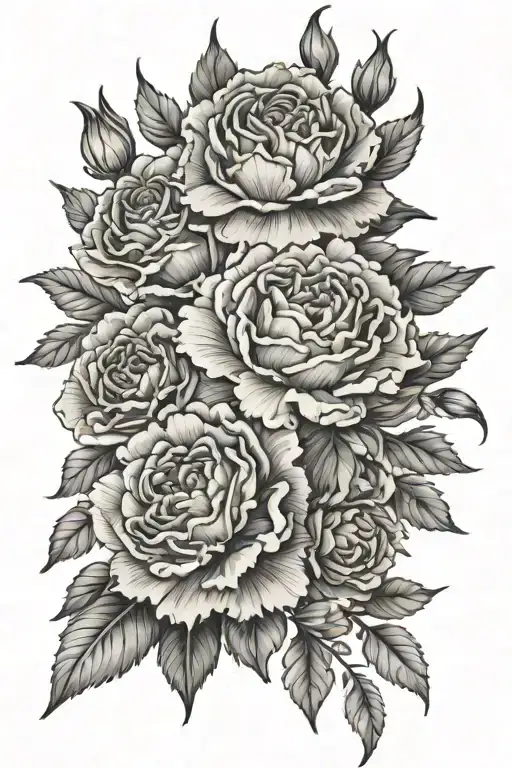  Carnation, rose, gladiolus, marigold, chrysanthemum, narcissus flowers tattoo design idea