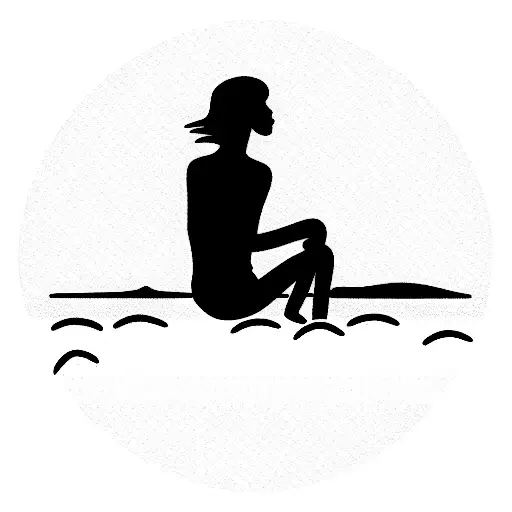 person sitting on the beach next to pacific ocean tattoo design idea