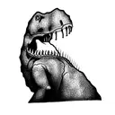 a retard tyrannosaurus with an existential crisis thinking about the meaning of life tattoo design idea