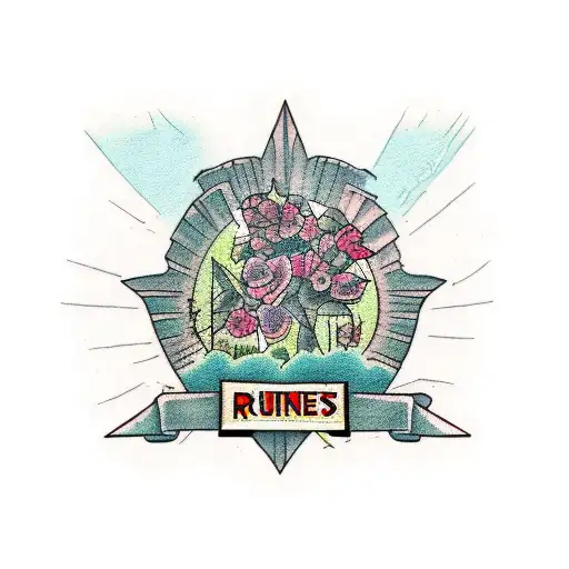 ruins cover with vegetation tattoo design idea