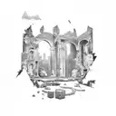 ruins cover with vegetation tattoo design idea