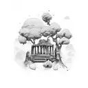 ruins cover with vegetation tattoo design idea