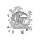 ruins cover with vegetation tattoo design idea