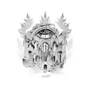 ruins cover with vegetation tattoo design idea