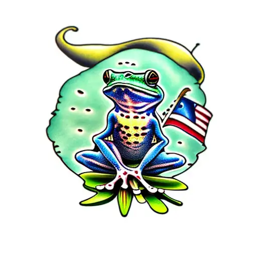 Traditional "Frog On A Lily Pad" Tattoo Idea BlackInk AI