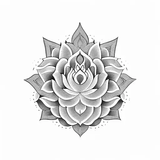 neck floral lotus with hindu geometric pattern tattoo design idea